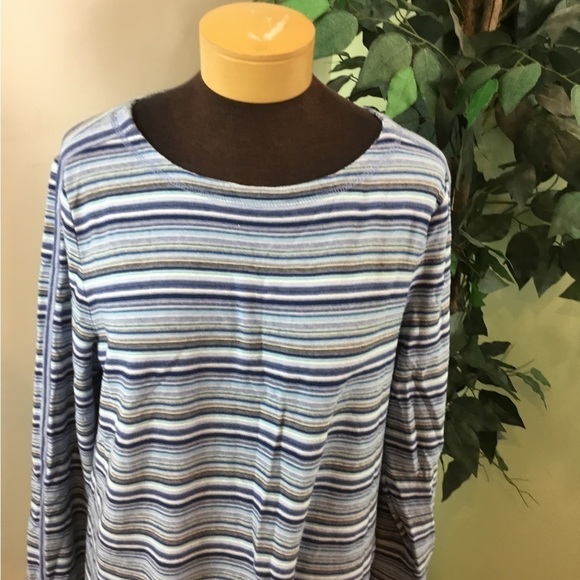 T For Talbots XL Petite Blues White And Black Stripe Long Sleeve Pullover - Picture 10 of 14